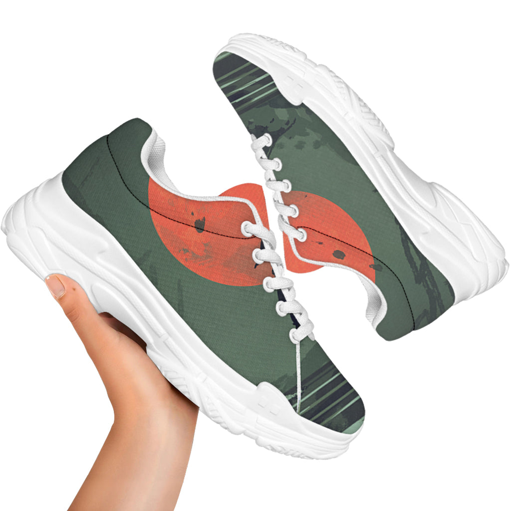 Red Moon Samurai Print White Chunky Shoes