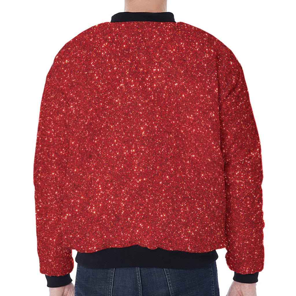 Red (NOT Real) Glitter Print Zip Sleeve Bomber Jacket