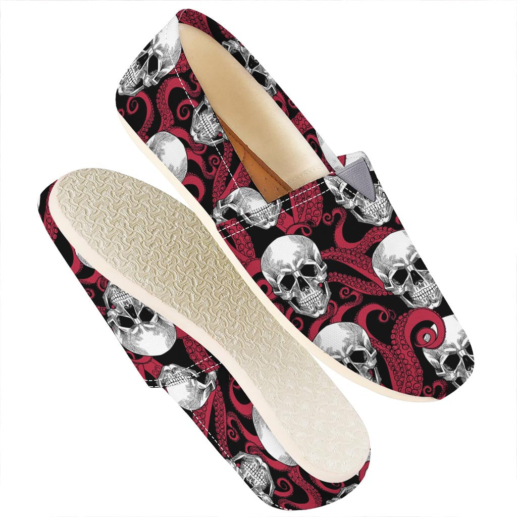 Red Octopus Skull Pattern Print Casual Shoes