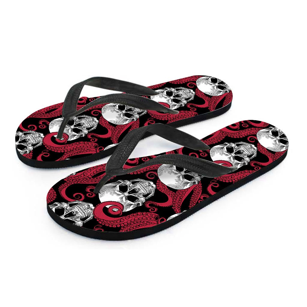 Red Octopus Skull Pattern Print Flip Flops