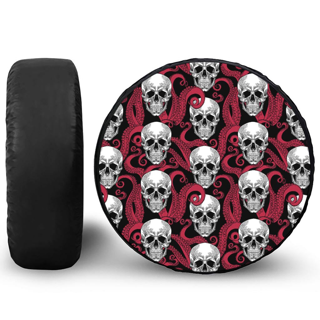Red Octopus Skull Pattern Print Tire Cover