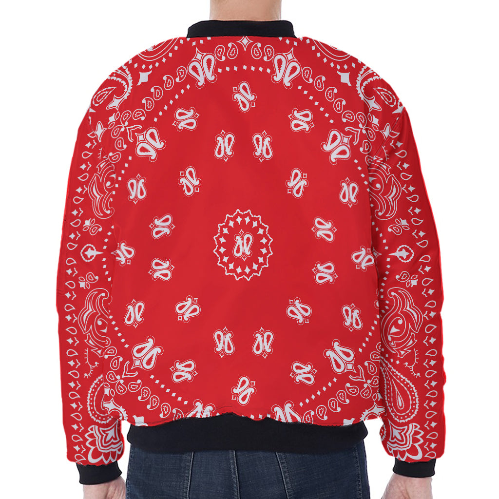 Red Paisley Bandana Print Zip Sleeve Bomber Jacket