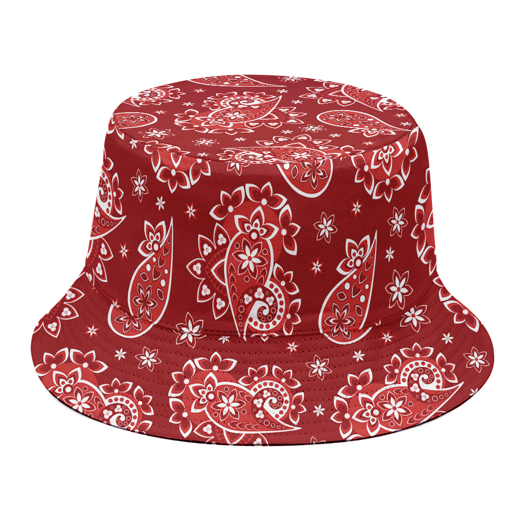Red Paisley Pattern Print Bucket Hat