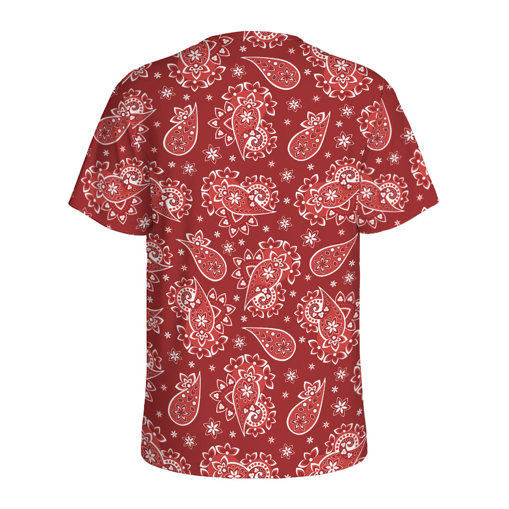 Red Paisley Pattern Print Men's Sports T-Shirt