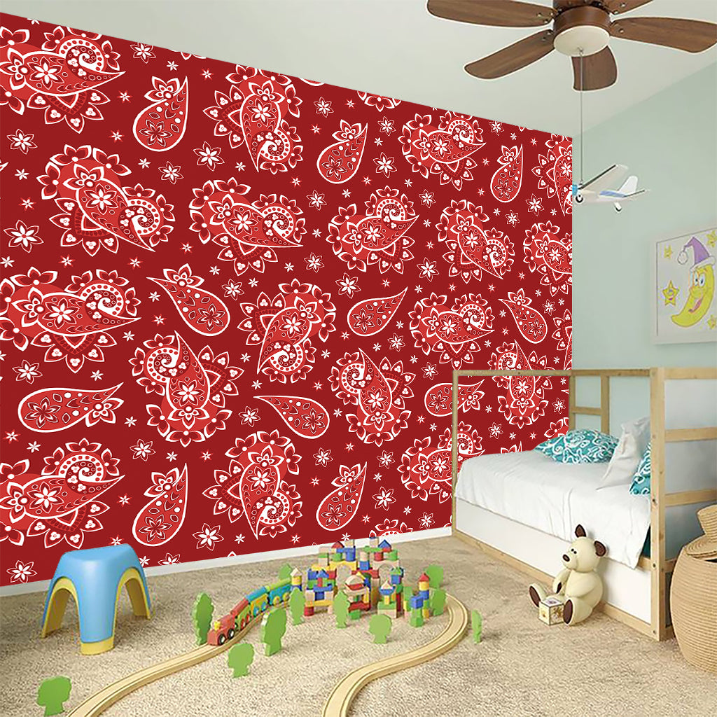 Red Paisley Pattern Print Wall Sticker