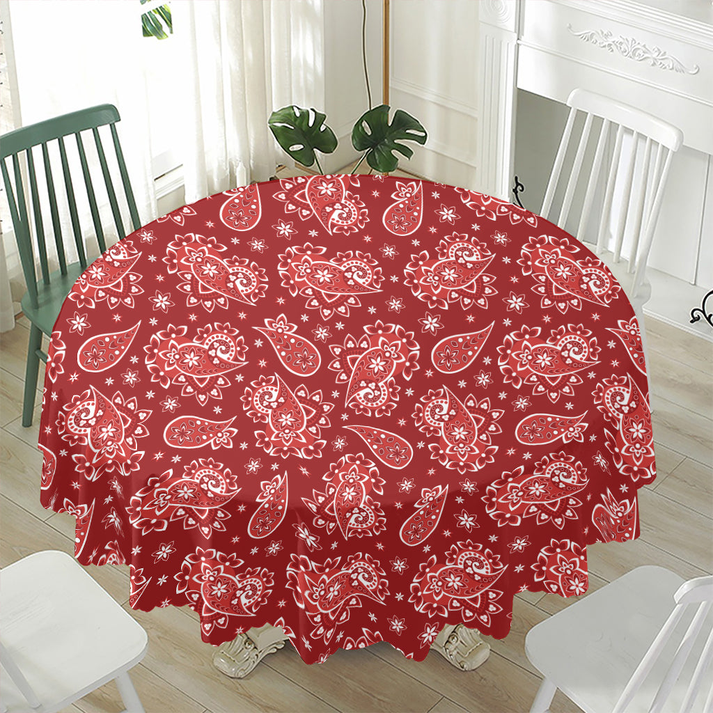 Red Paisley Pattern Print Waterproof Round Tablecloth
