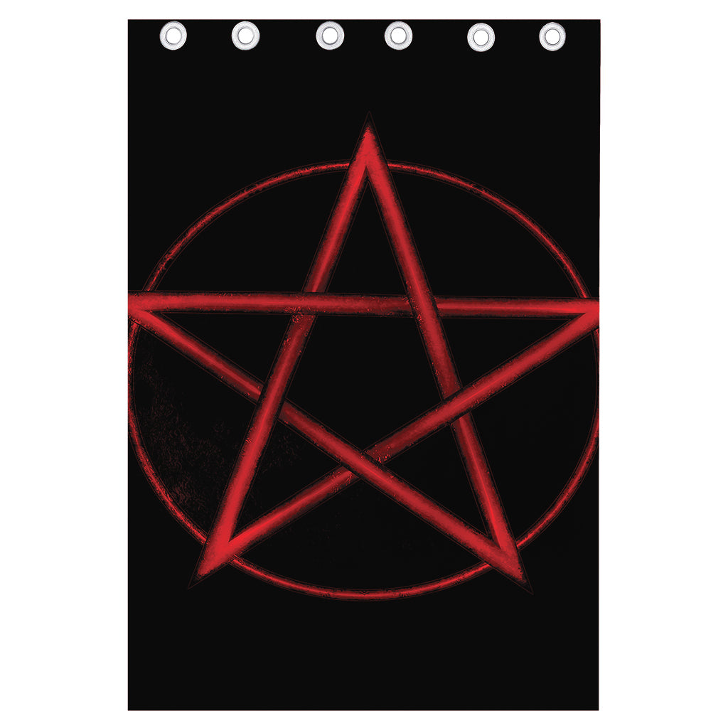 Red Pentagram Symbol Print Curtain