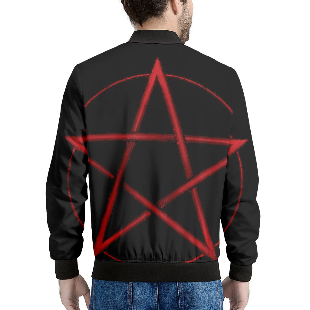 Red Pentagram Symbol Print Men's Bomber Jacket