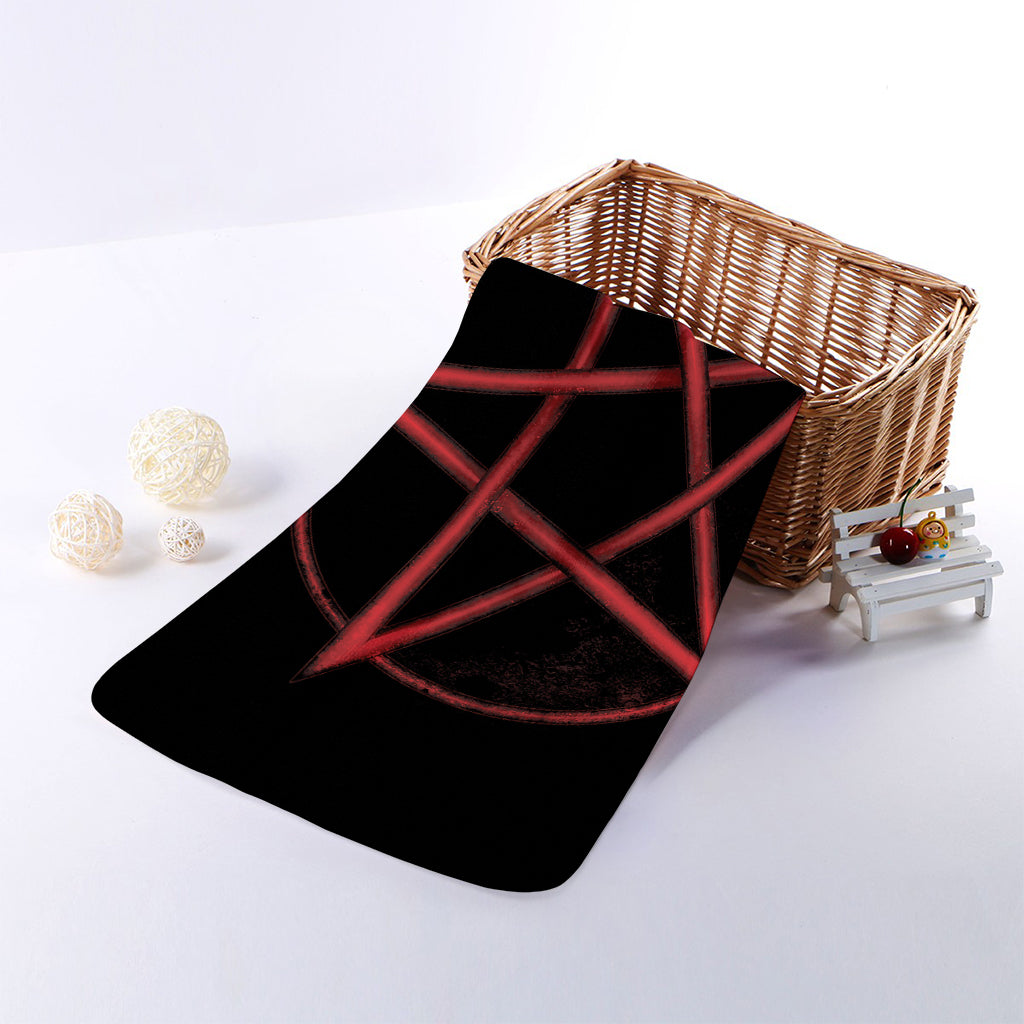 Red Pentagram Symbol Print Towel