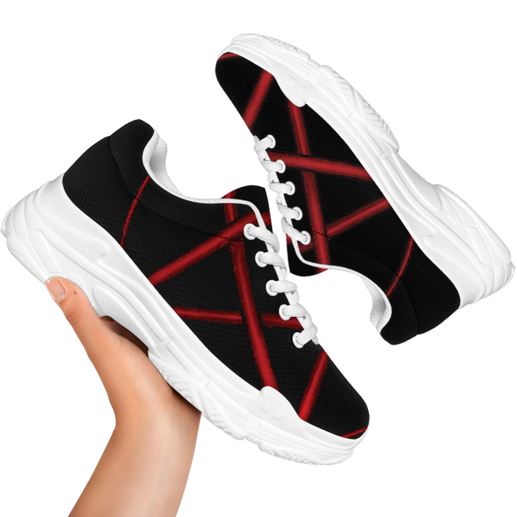 Red Pentagram Symbol Print White Chunky Shoes
