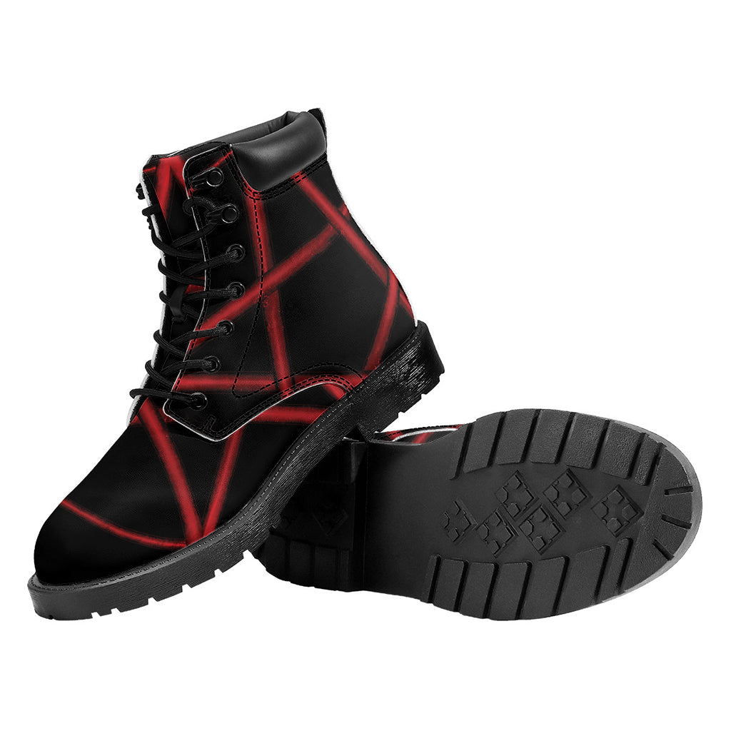 Red Pentagram Symbol Print Work Boots
