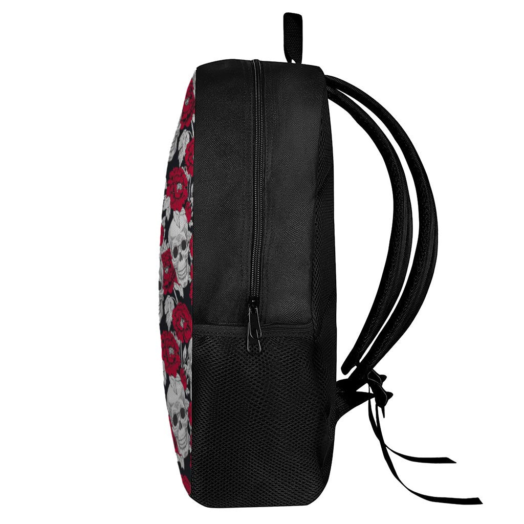 Red Peony Skull Pattern Print 17 Inch Backpack
