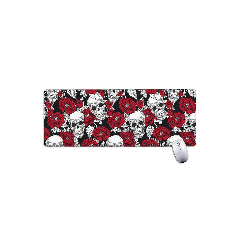 Red Peony Skull Pattern Print Extended Mouse Pad