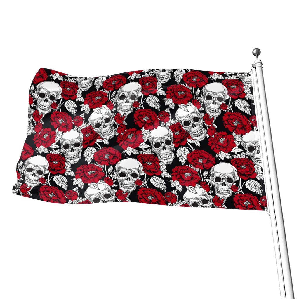 Red Peony Skull Pattern Print Flag
