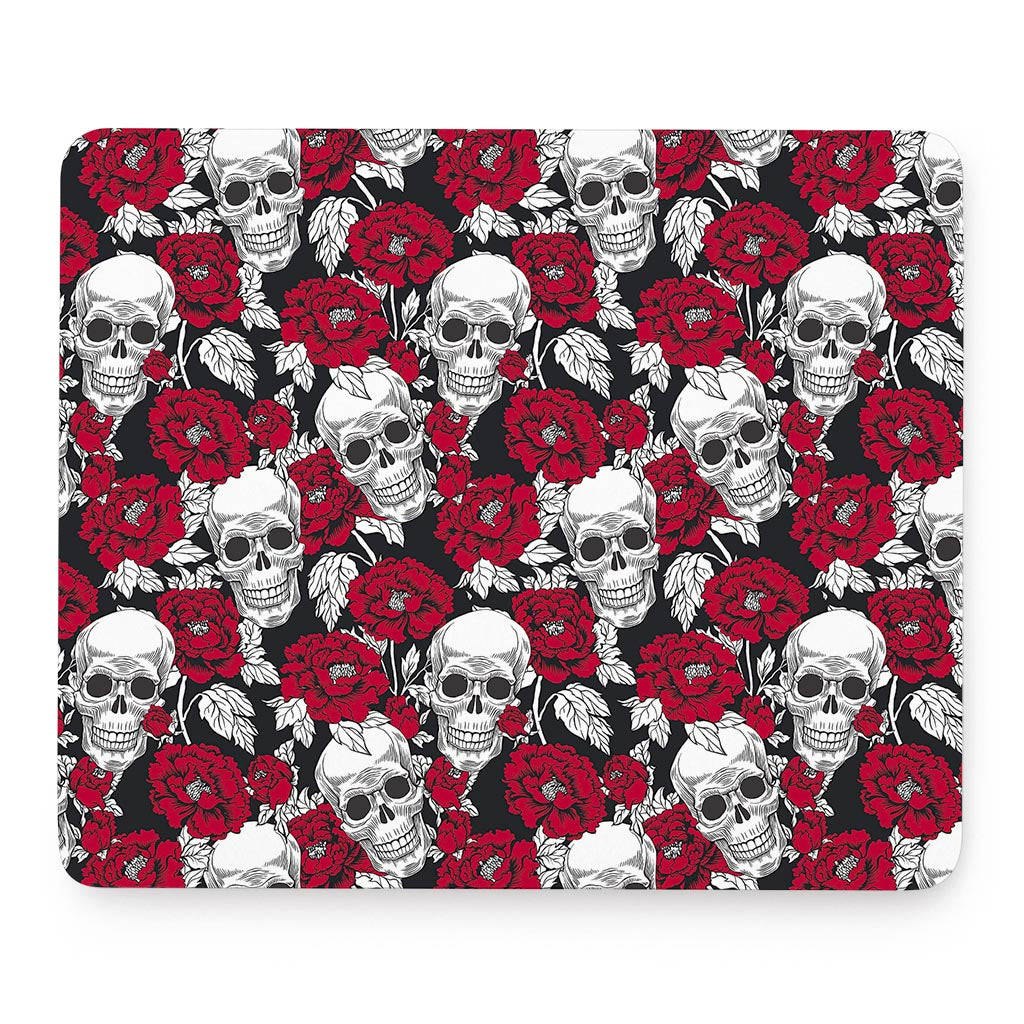 Red Peony Skull Pattern Print Mouse Pad