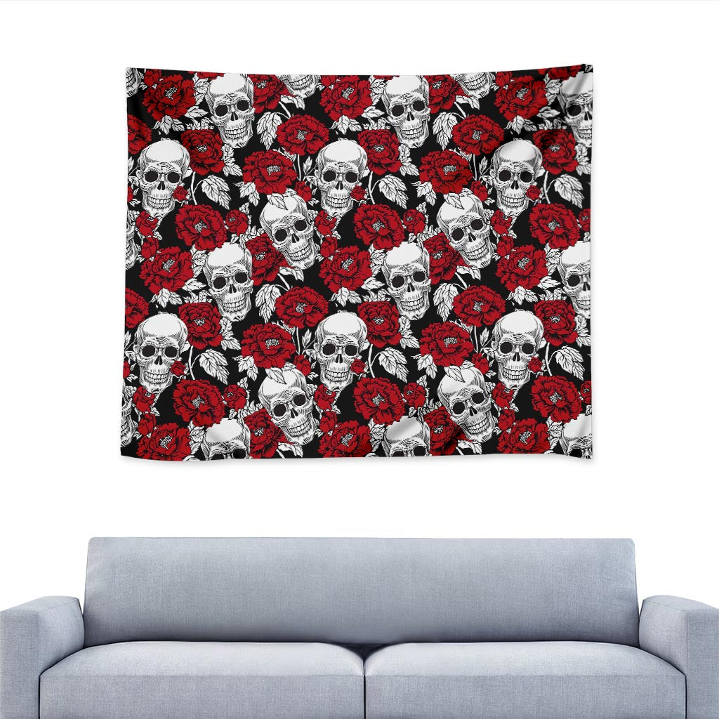 Red Peony Skull Pattern Print Tapestry
