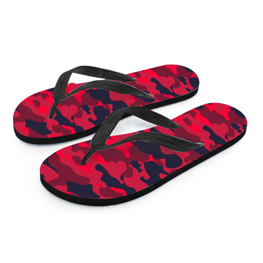 Red Pink And Black Camouflage Print Flip Flops