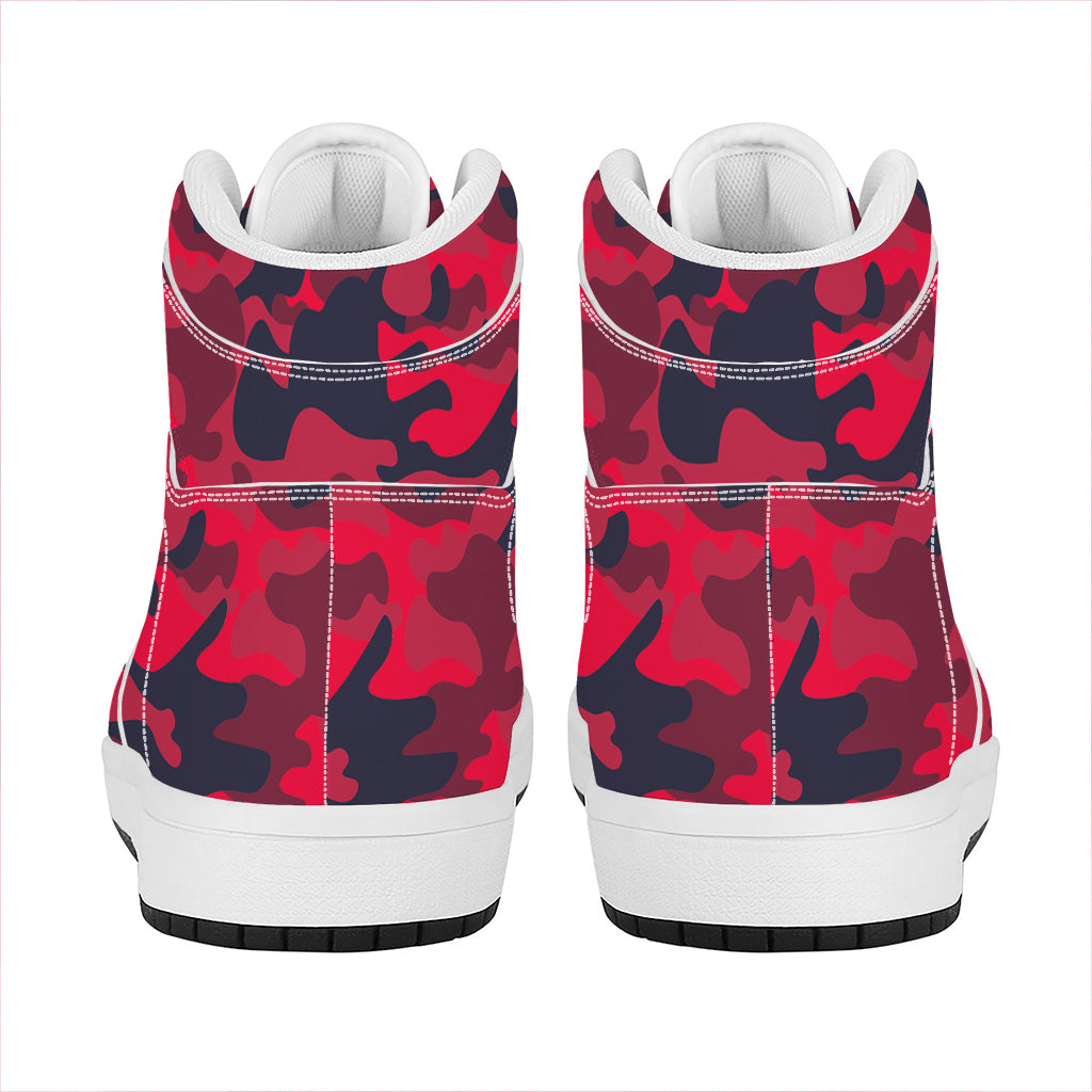 Red Pink And Black Camouflage Print High Top Leather Sneakers