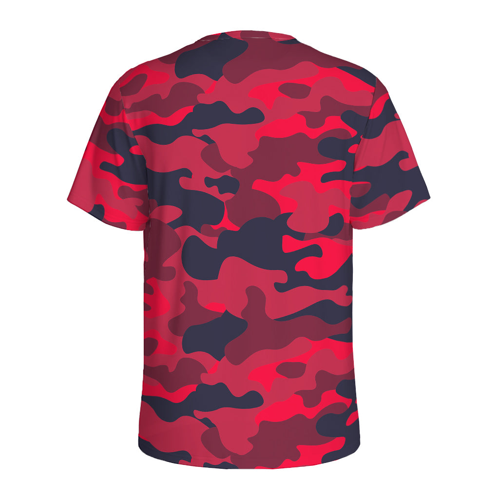 Red Pink And Black Camouflage Print Men's Sports T-Shirt