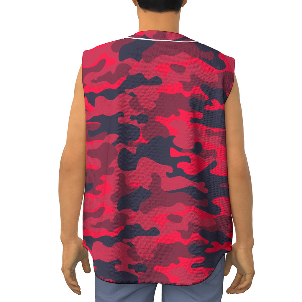 Red Pink And Black Camouflage Print Sleeveless Baseball Jersey