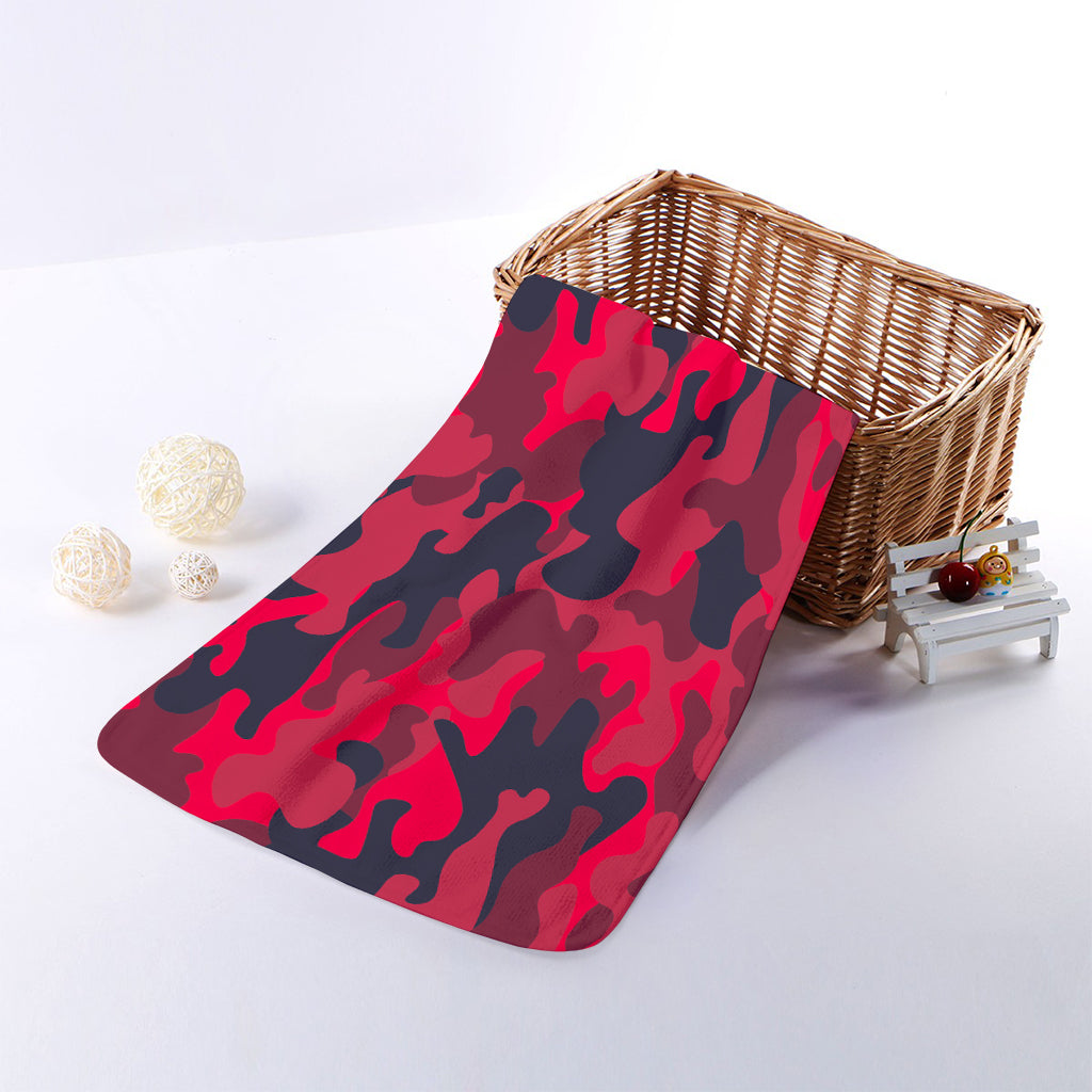 Red Pink And Black Camouflage Print Towel