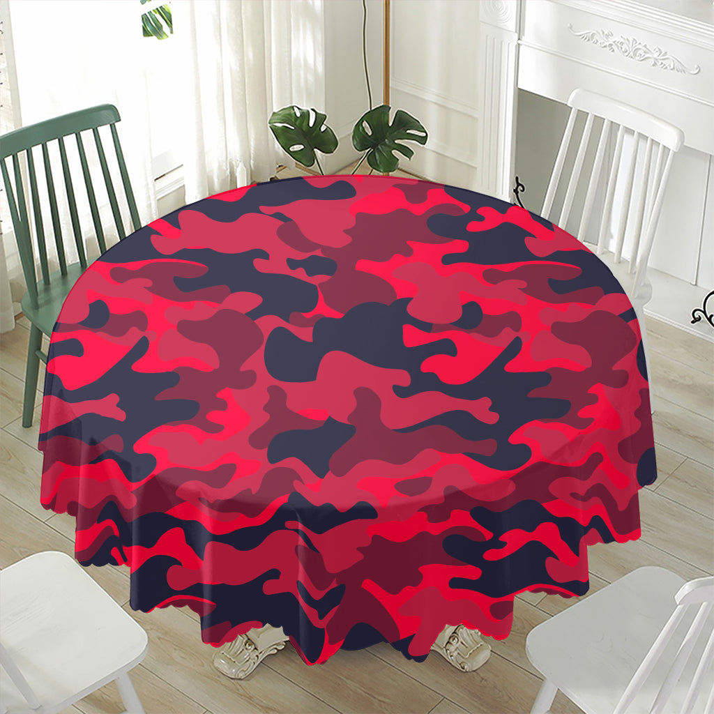Red Pink And Black Camouflage Print Waterproof Round Tablecloth