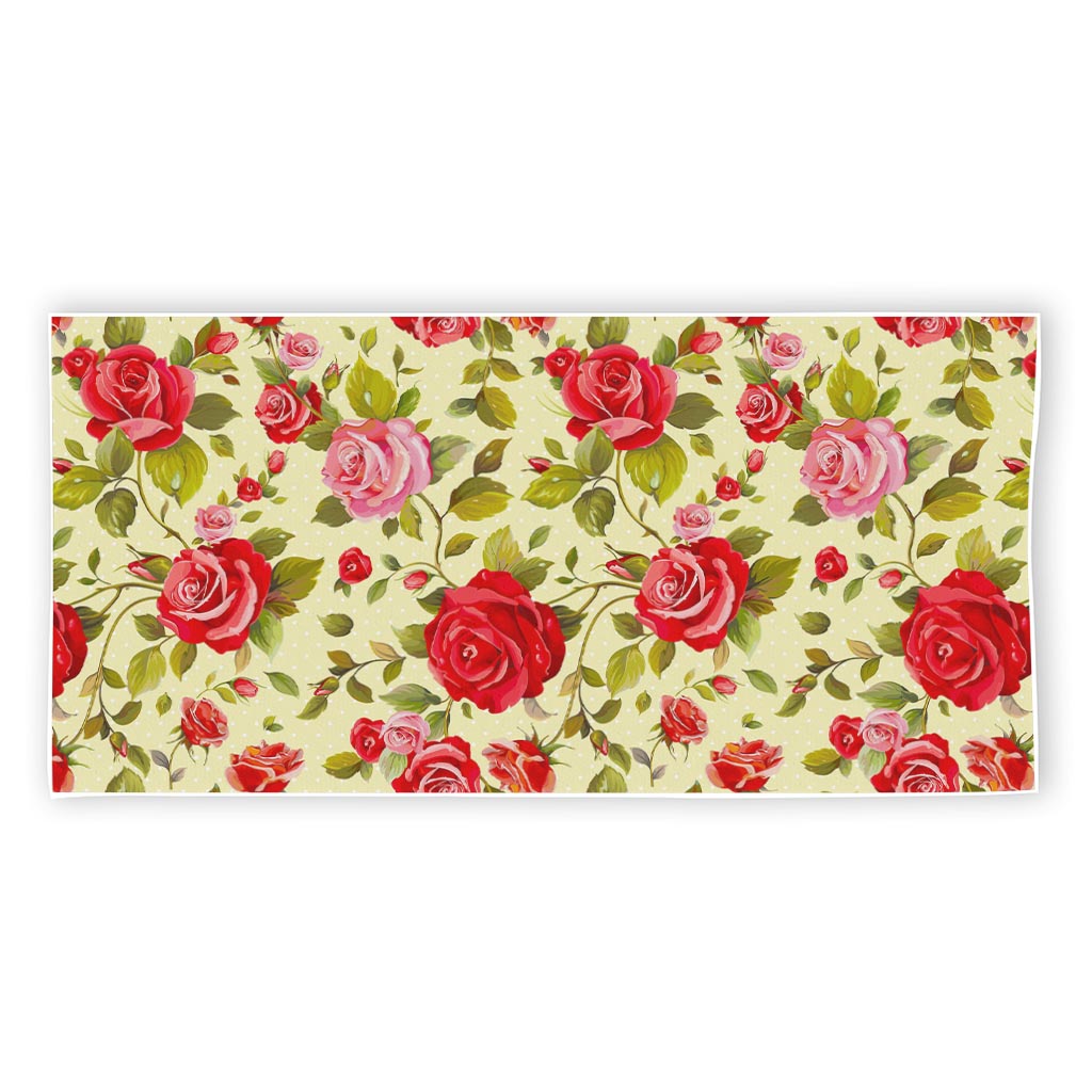 Red Pink Rose Floral Pattern Print Beach Towel