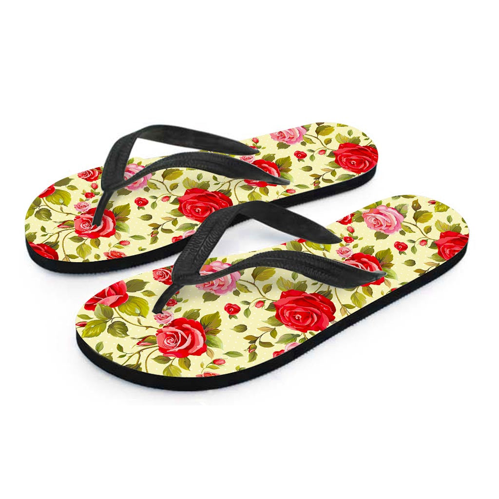 Red Pink Rose Floral Pattern Print Flip Flops