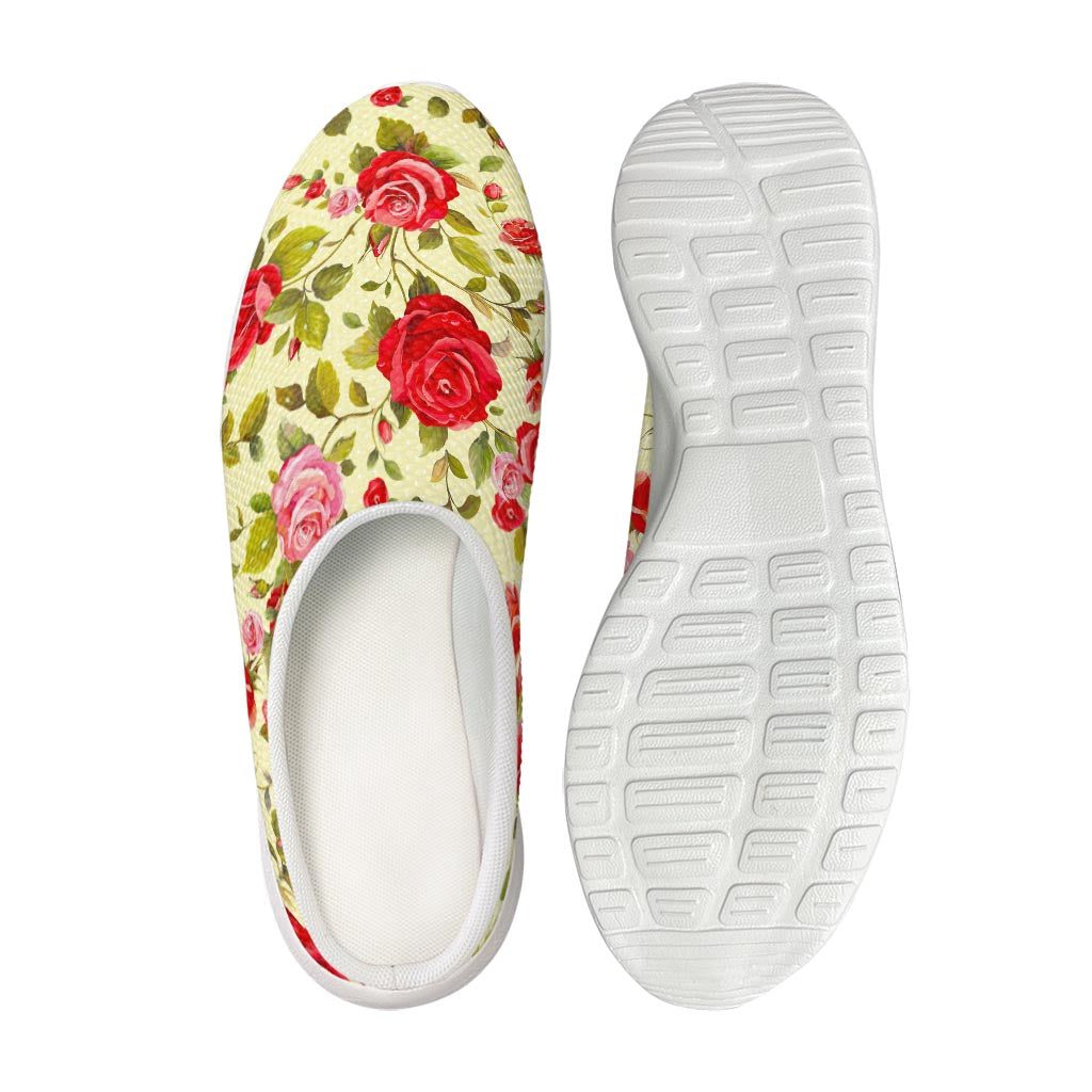 Red Pink Rose Floral Pattern Print Mesh Casual Shoes