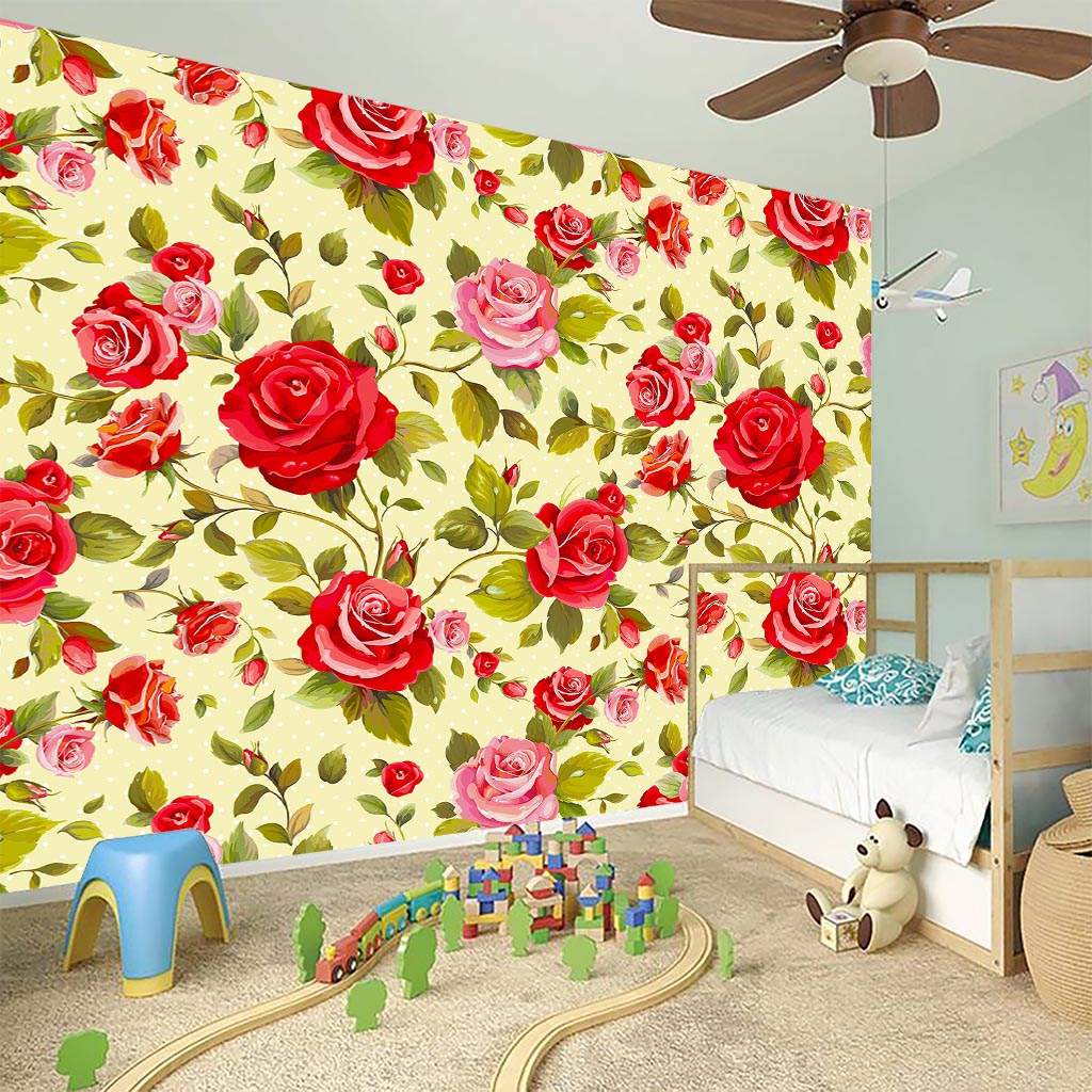 Red Pink Rose Floral Pattern Print Wall Sticker