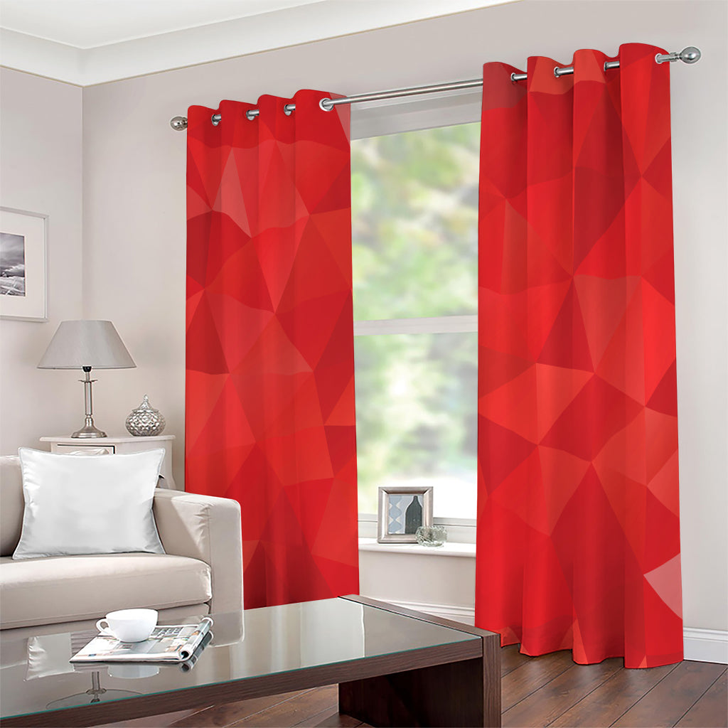 Red Polygonal Geometric Print Extra Wide Grommet Curtains