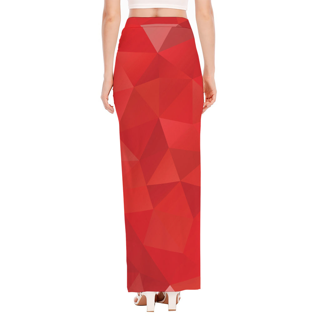 Red Polygonal Geometric Print High Slit Maxi Skirt