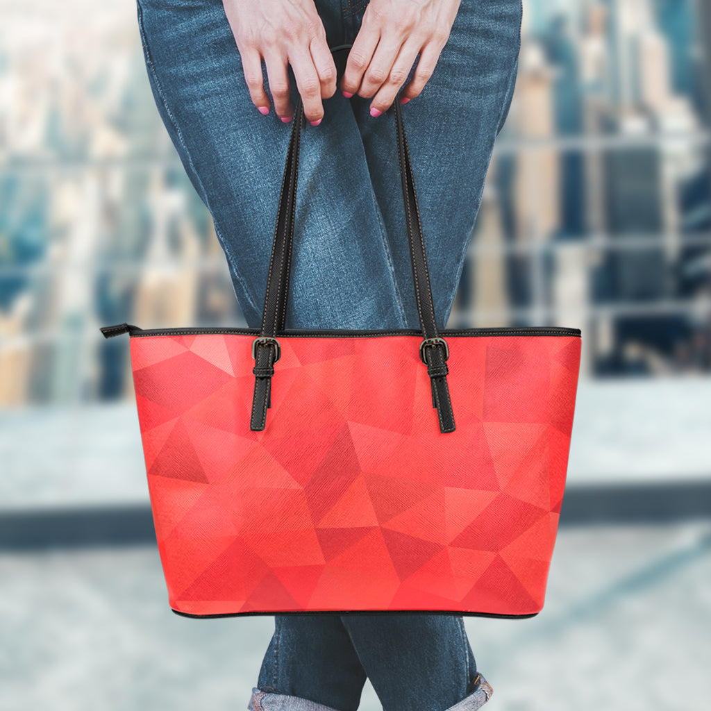 Red Polygonal Geometric Print Leather Tote Bag