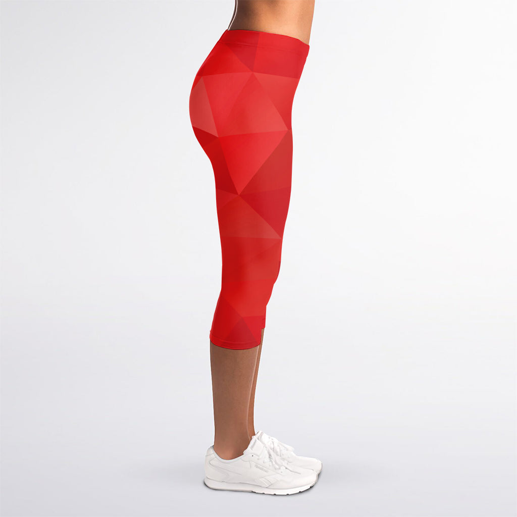 Red Polygonal Geometric Print Women's Capri Leggings