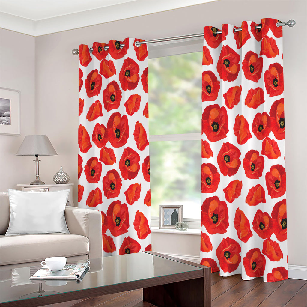 Red Poppy Pattern Print Extra Wide Grommet Curtains