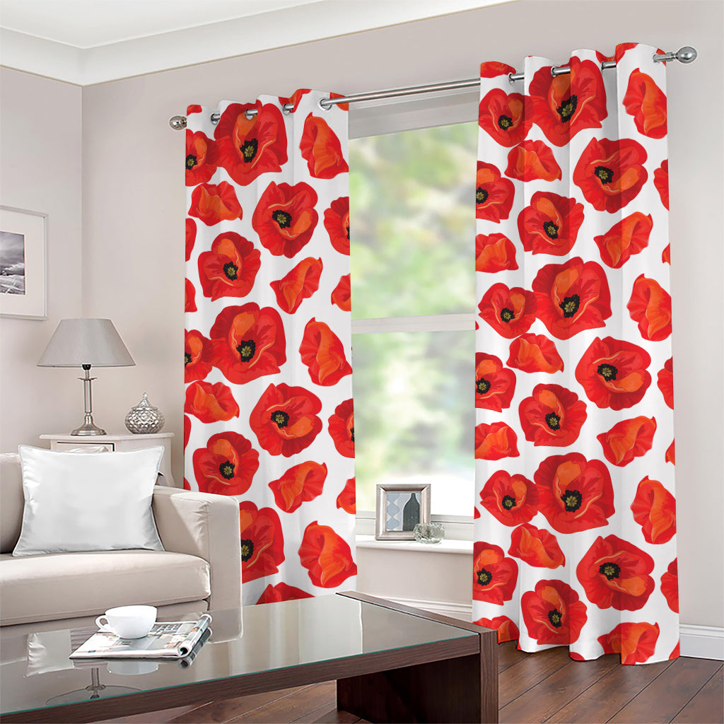 Red Poppy Pattern Print Grommet Curtains