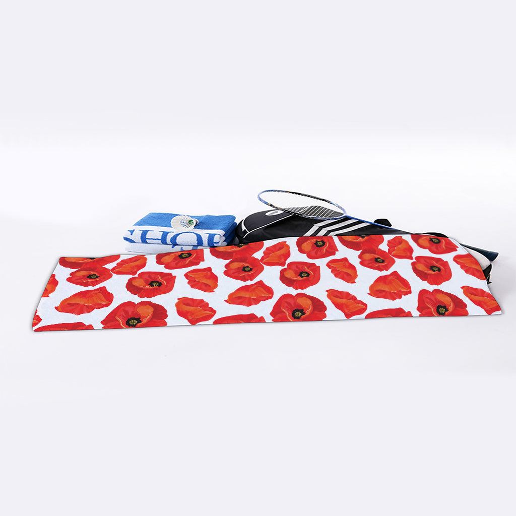 Red Poppy Pattern Print Sports Towel