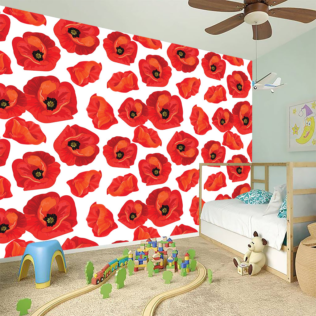 Red Poppy Pattern Print Wall Sticker