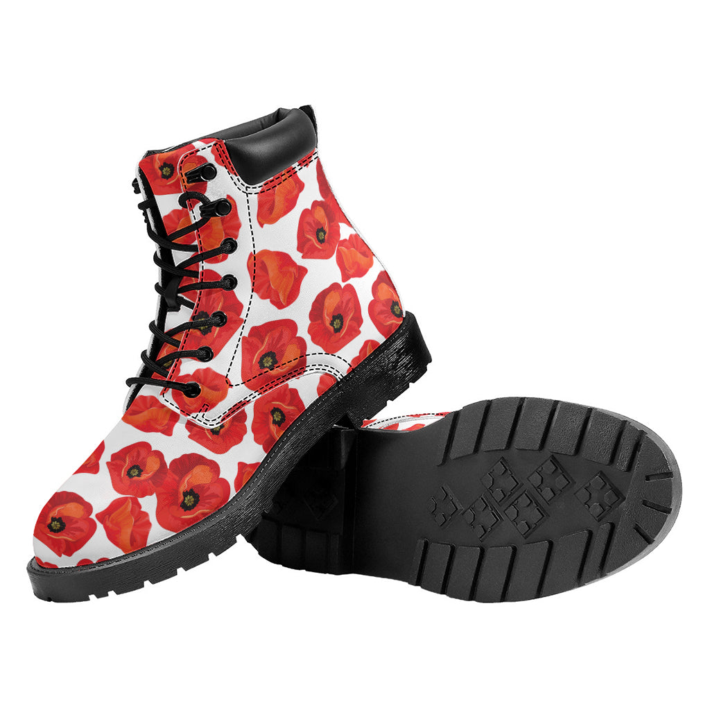 Red Poppy Pattern Print Work Boots