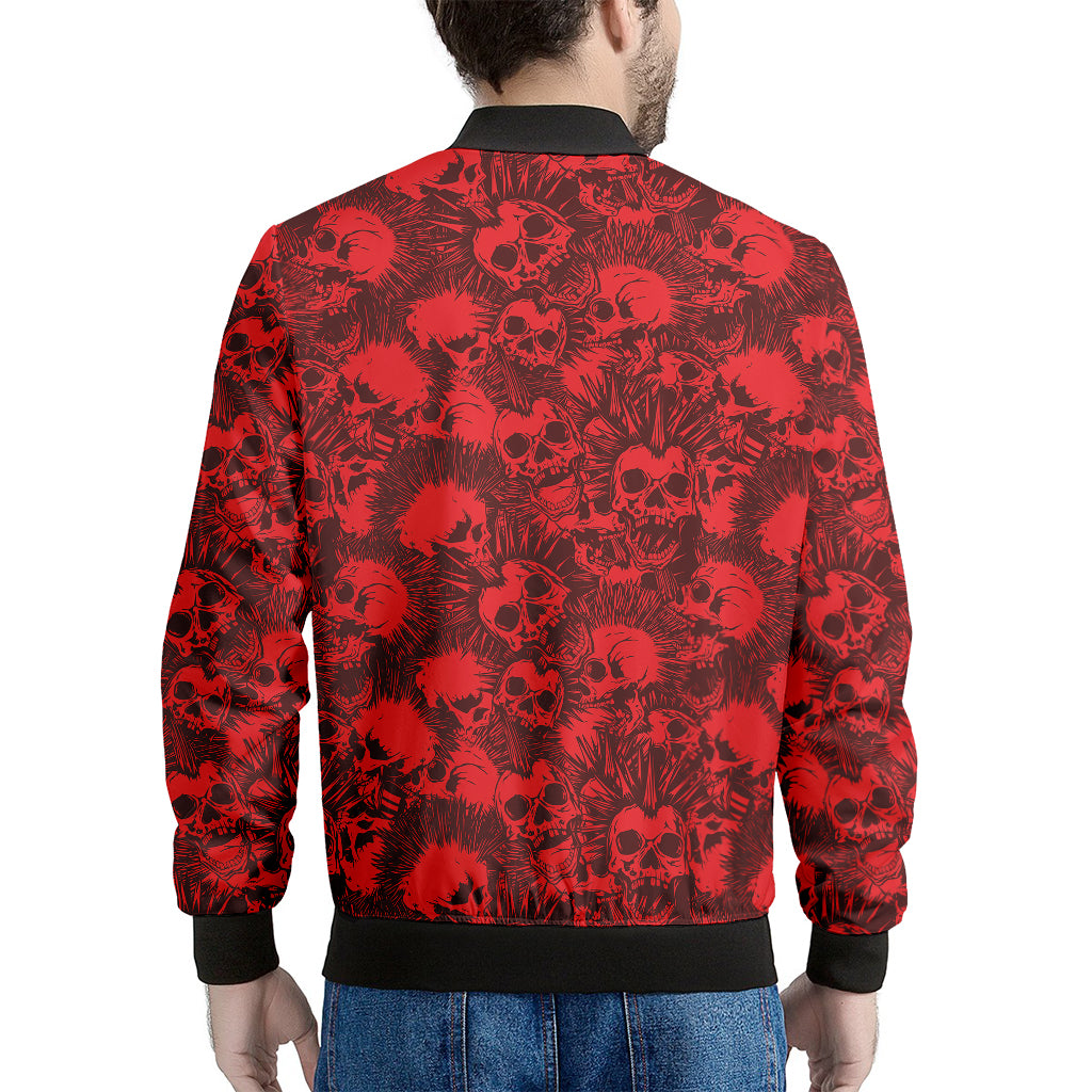 Red Punk Skull Pattern Print Men's Bomber Jacket