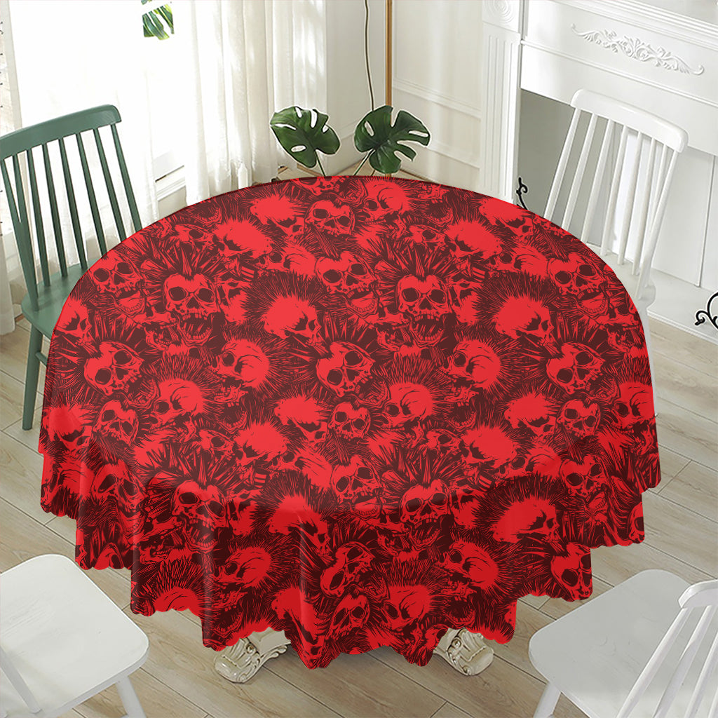 Red Punk Skull Pattern Print Waterproof Round Tablecloth