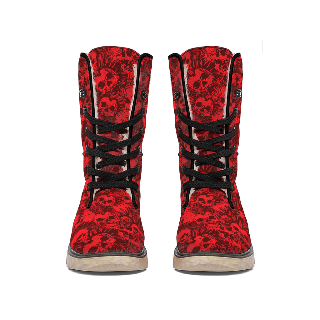 Red Punk Skull Pattern Print Winter Boots
