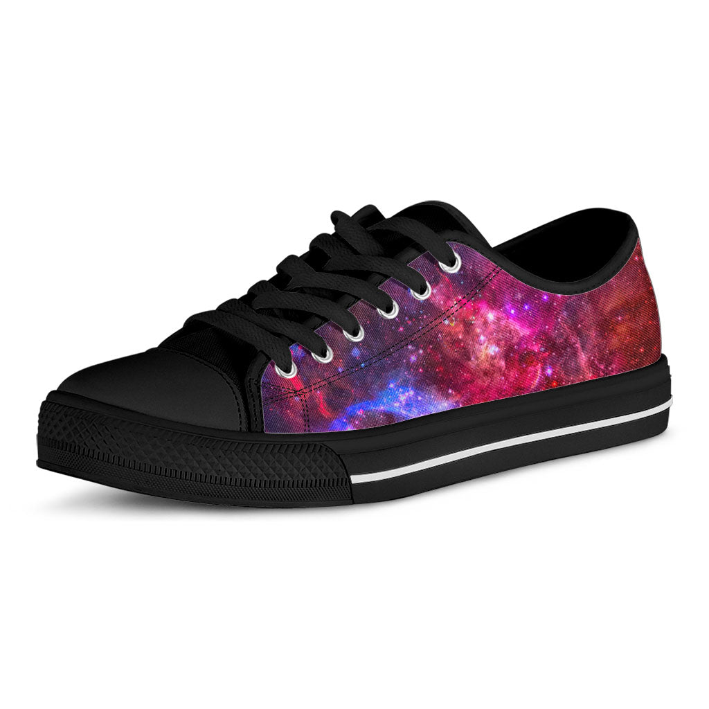 Red Purple Nebula Galaxy Space Print Black Low Top Sneakers