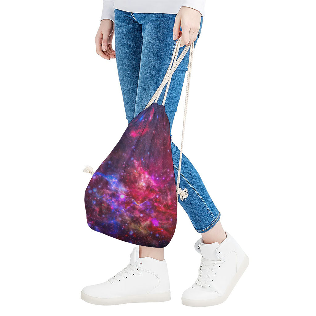 Red Purple Nebula Galaxy Space Print Drawstring Bag