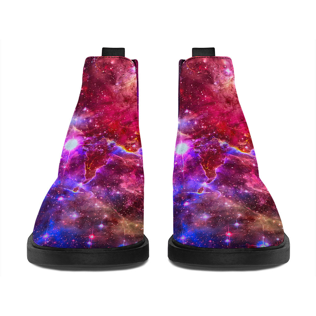Red Purple Nebula Galaxy Space Print Flat Ankle Boots
