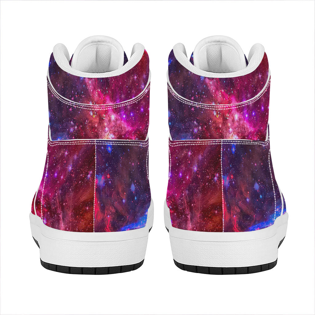 Red Purple Nebula Galaxy Space Print High Top Leather Sneakers