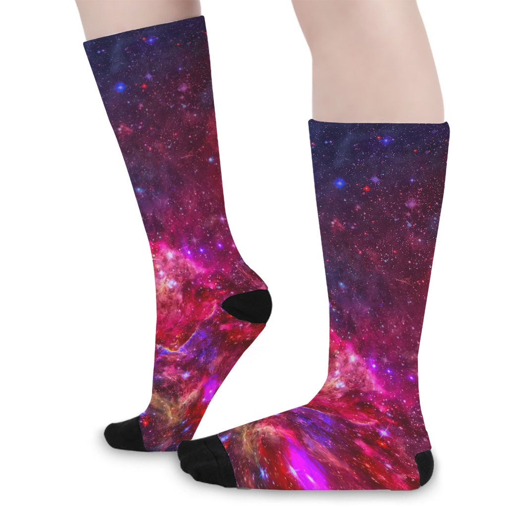 Red Purple Nebula Galaxy Space Print Long Socks