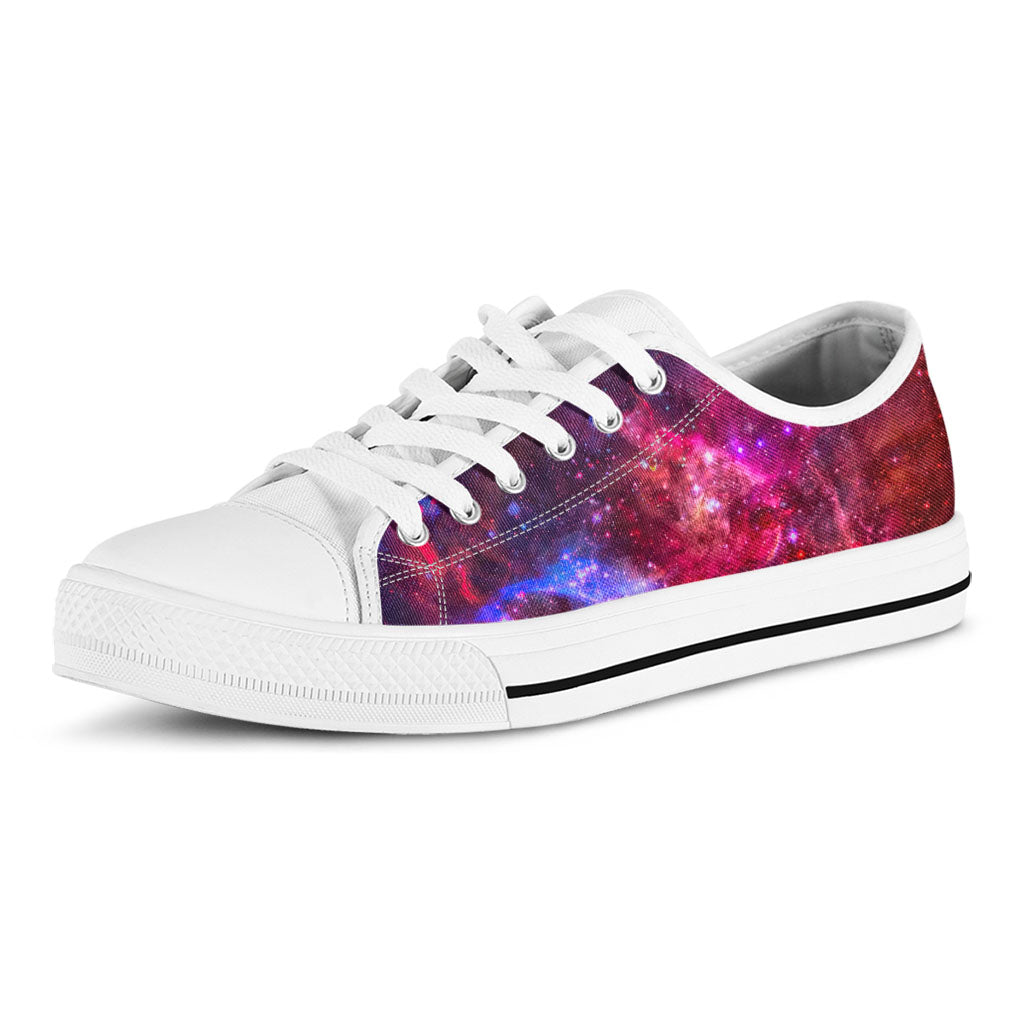 Red Purple Nebula Galaxy Space Print White Low Top Sneakers