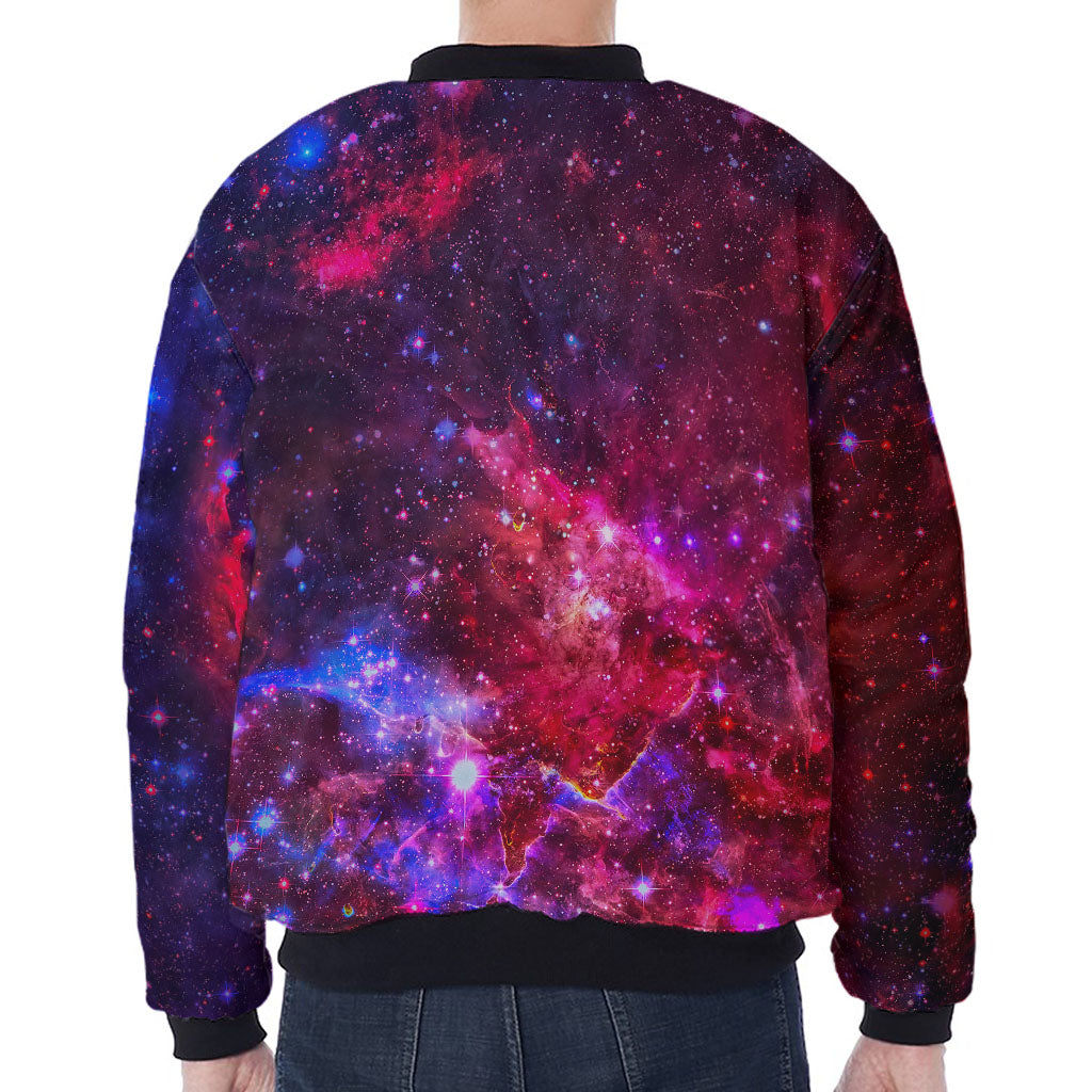 Red Purple Nebula Galaxy Space Print Zip Sleeve Bomber Jacket