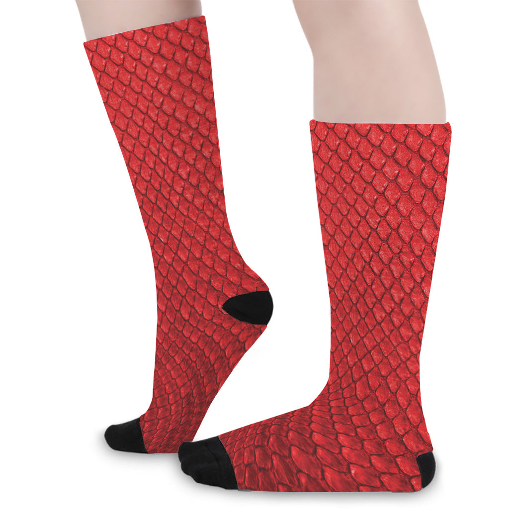 Red Python Snakeskin Print Long Socks